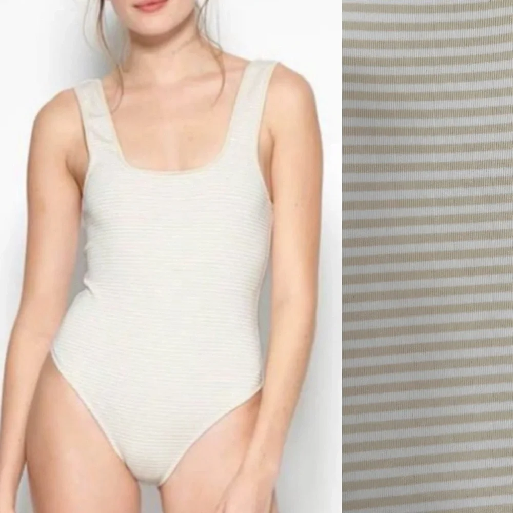 Marysia Malliot Stripped One Piece Swimsuit Tan Cream Size Small